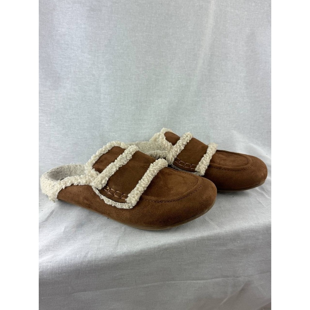 A New Day Womens Brown Faux Suede Shearling Lined Mule Slippers Size 7.5